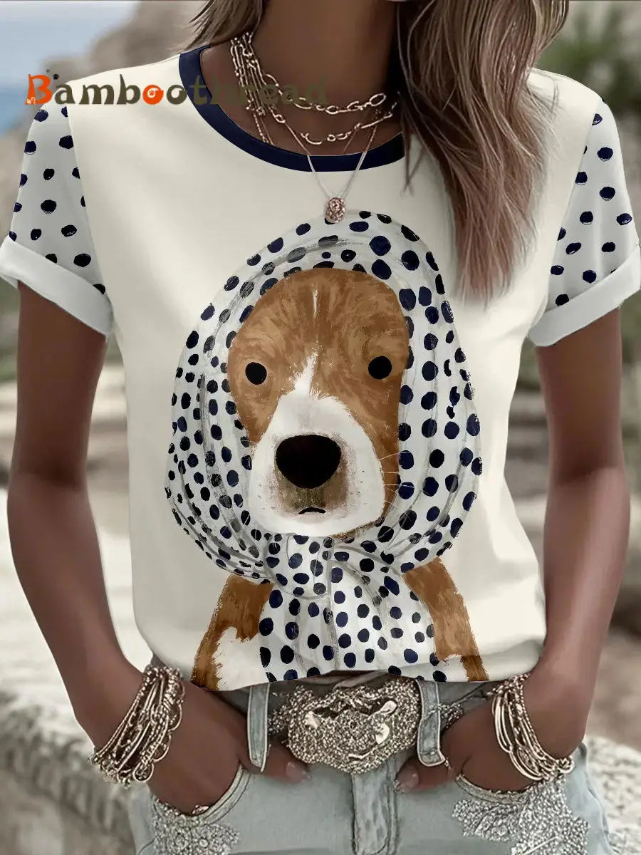 Women’s Dog Print T-Shirts Apricot / S