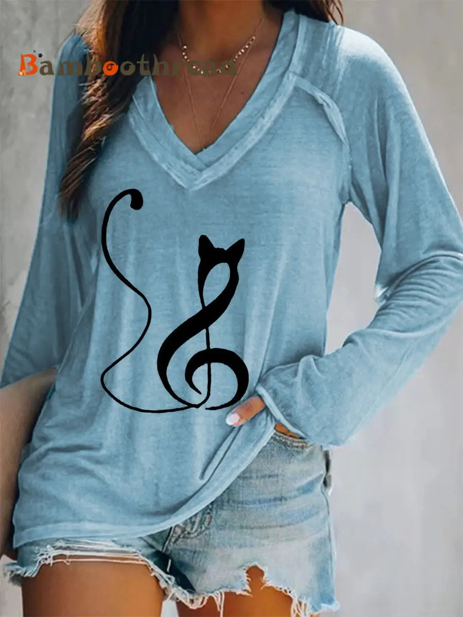 Women’s Double Layer Neck Long Sleeve T-Shirt Blue / S