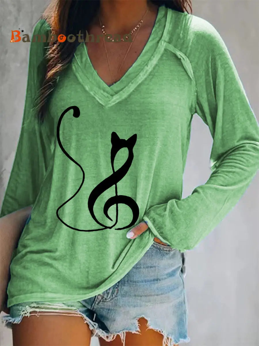 Women’s Double Layer Neck Long Sleeve T-Shirt Green / S