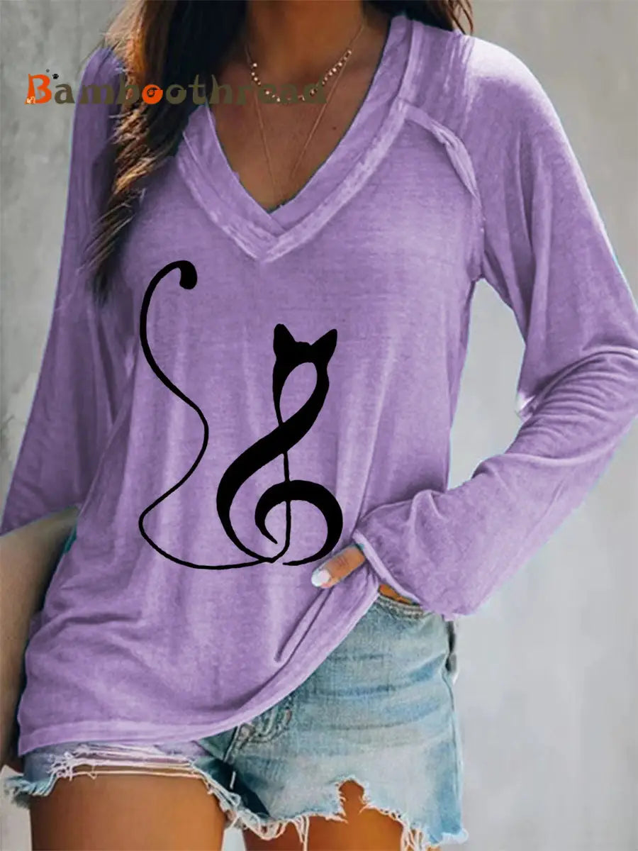Women’s Double Layer Neck Long Sleeve T-Shirt Purple / S