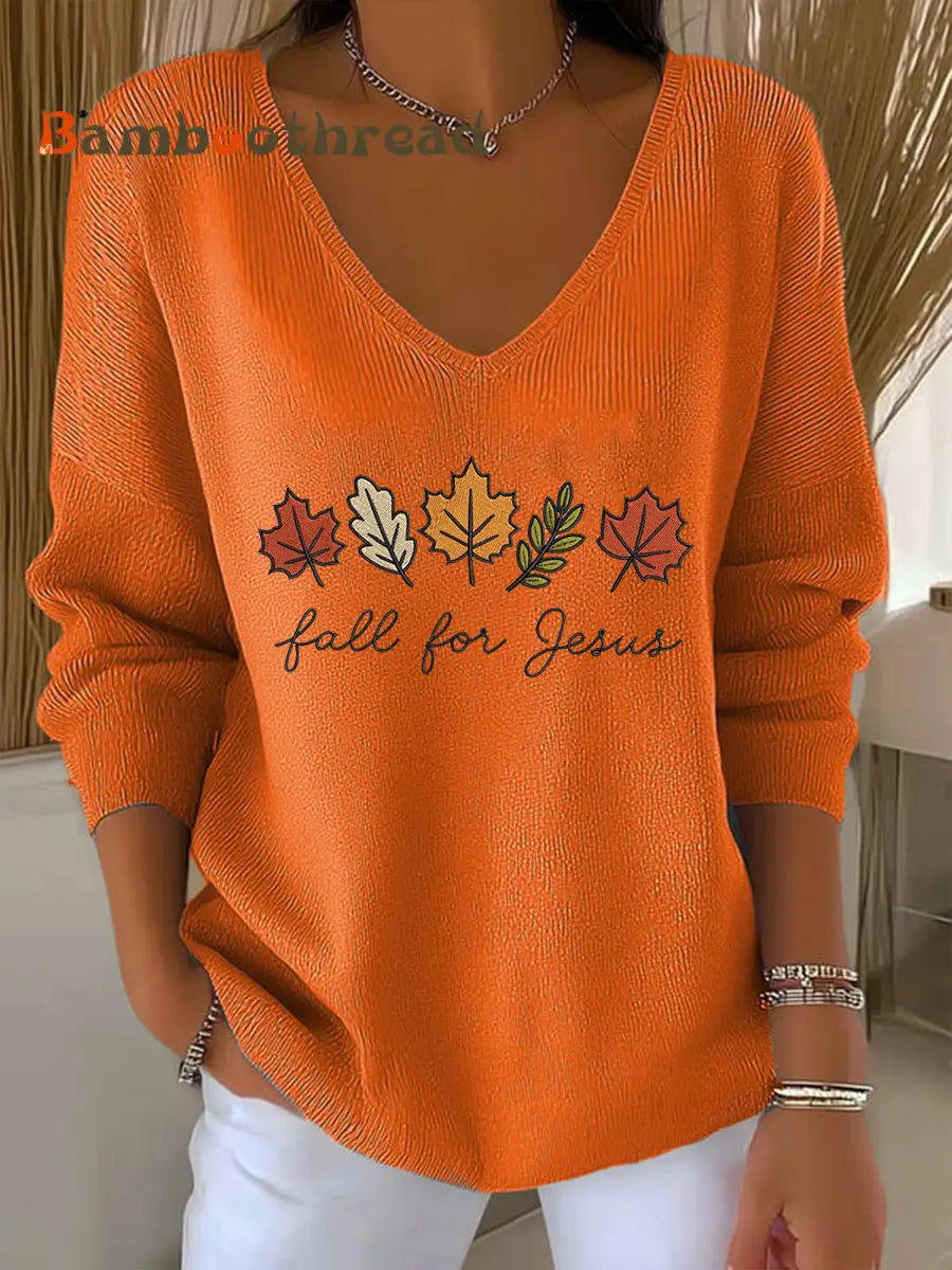 Women’s Fall For Jesus Five-quarter Sleeve Top Orange / S