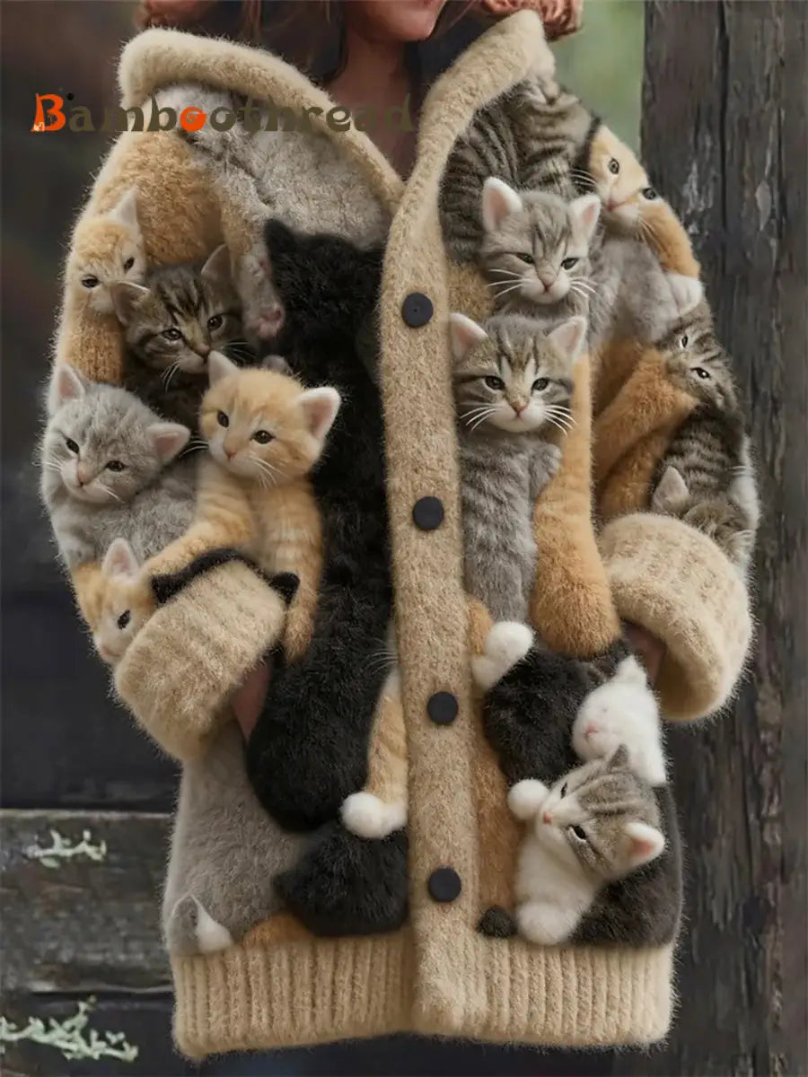 Women’s Flannel Cat Print Coats As picture / S