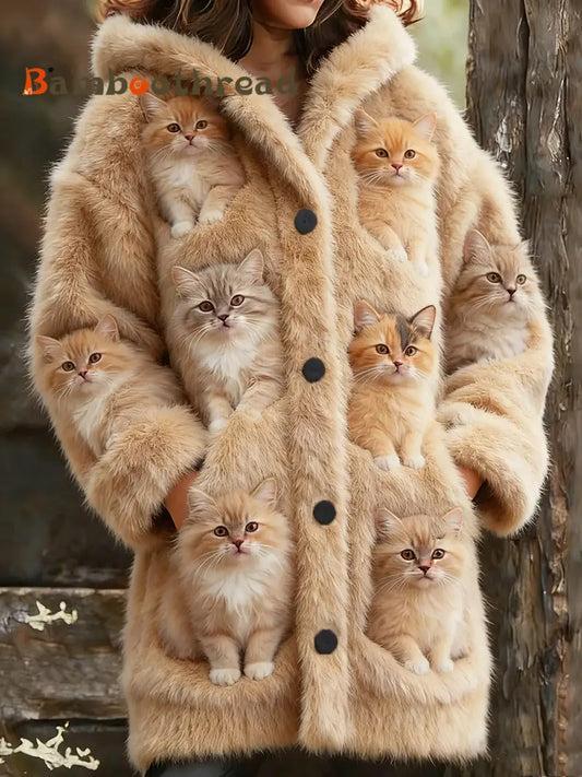 Women’s Flannel Cat Print Coats As picture / S