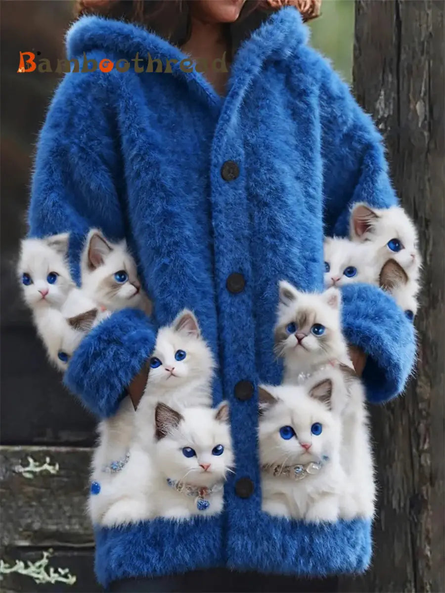 Women’s Flannel Cat Print Coats As picture / S