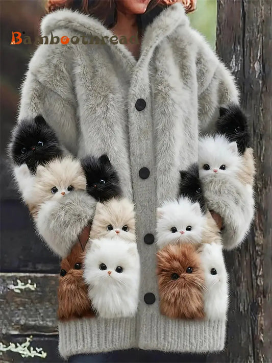 Women’s Flannel Cat Print Coats As picture / S