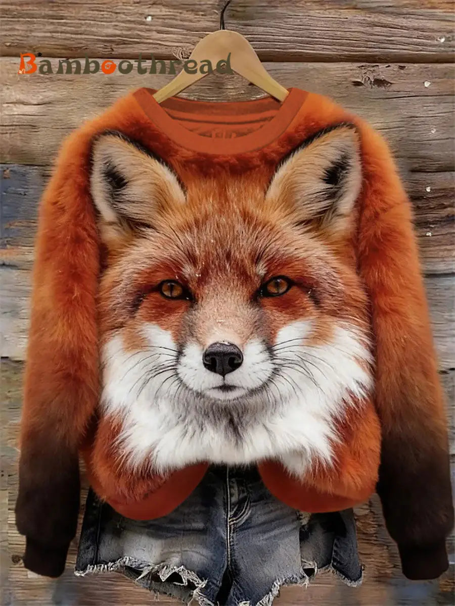 Women’s Fox Art Print Casual Sweatshirt As picture / S