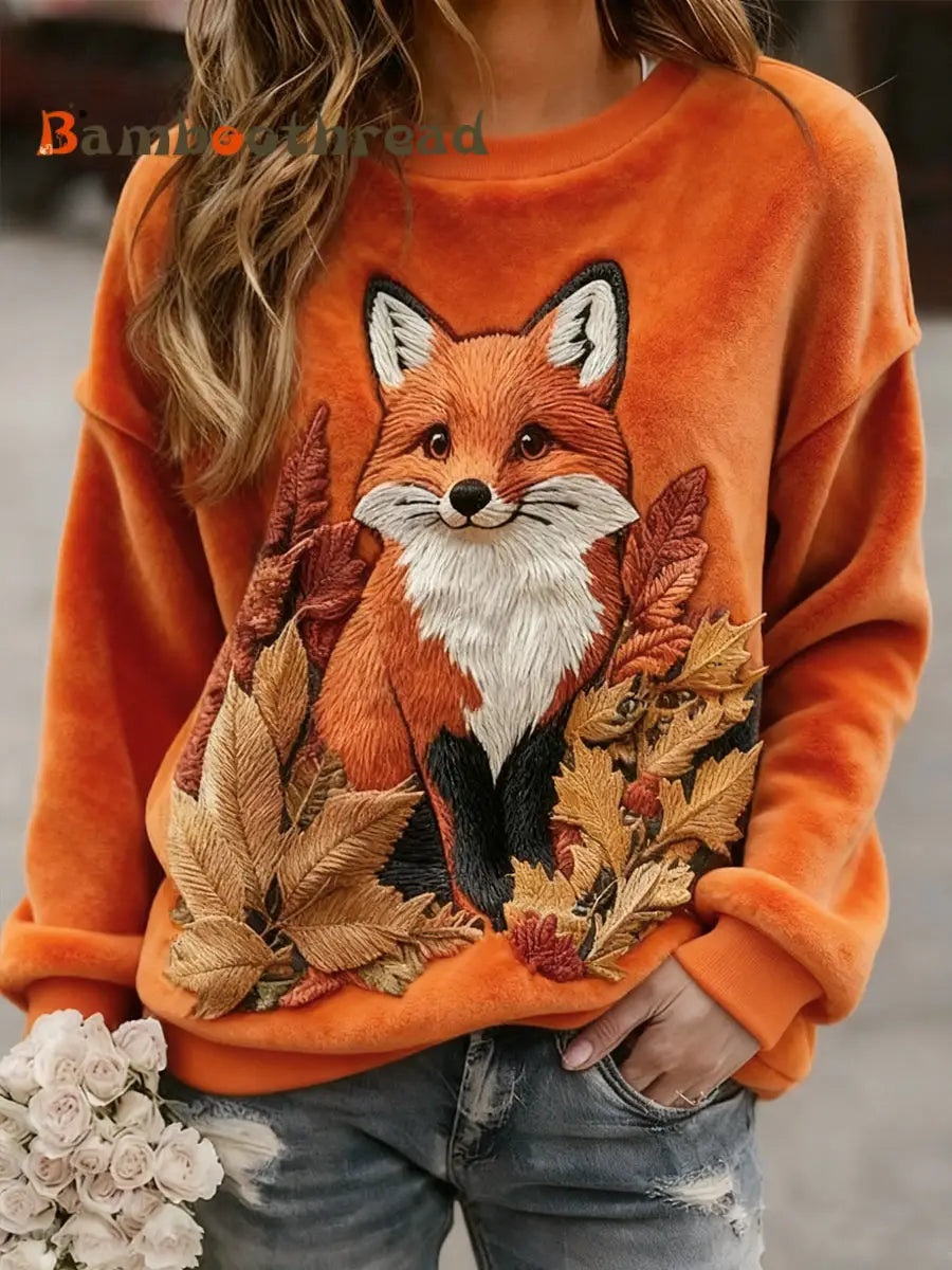 Women’s Fox Print Casual Flannel Hoodie
