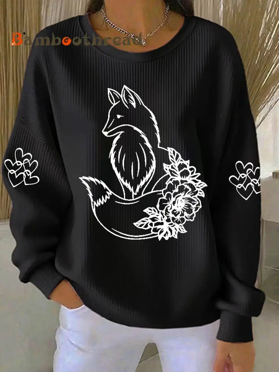 Women’s Fox Print Casual Sweatshirt Black / S