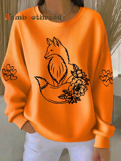 Women’s Fox Print Casual Sweatshirt Orange / S