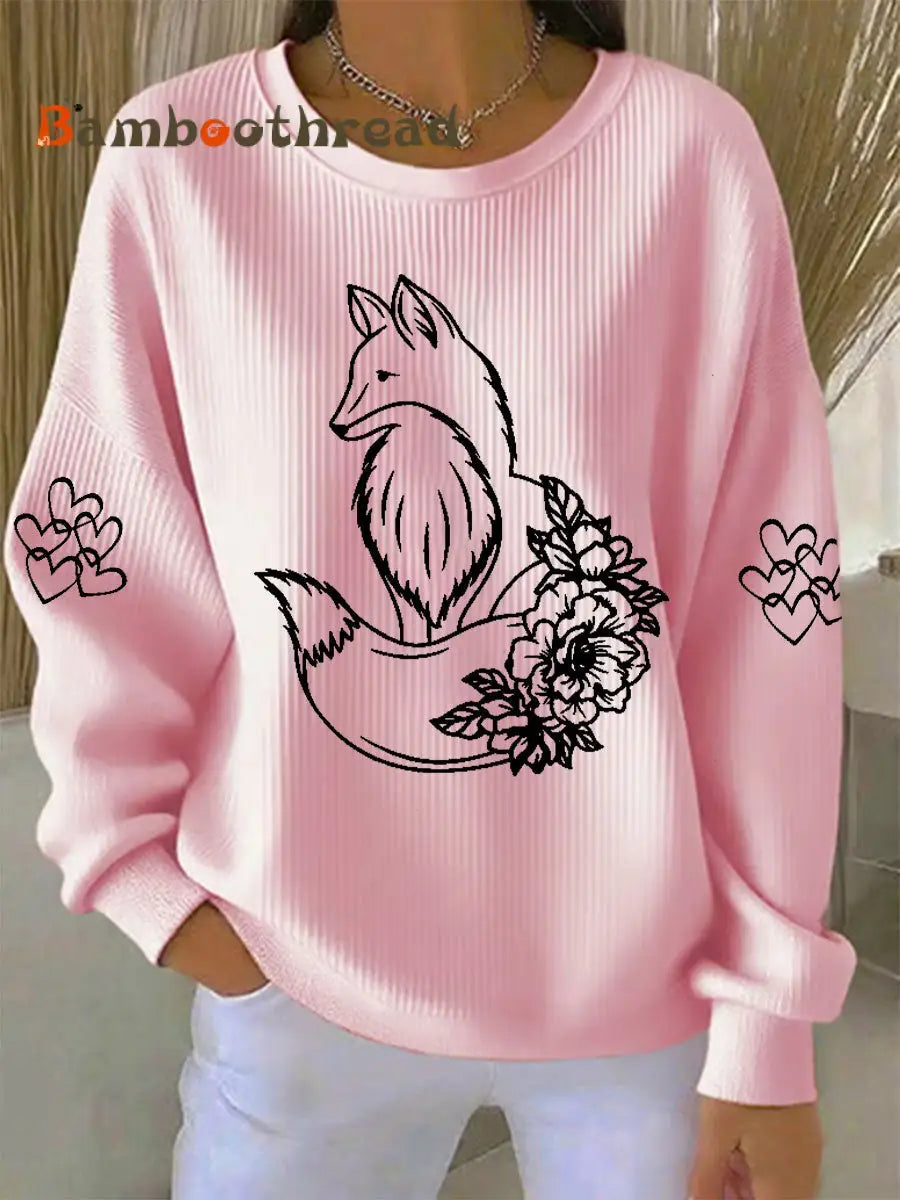Women’s Fox Print Casual Sweatshirt Pink / S