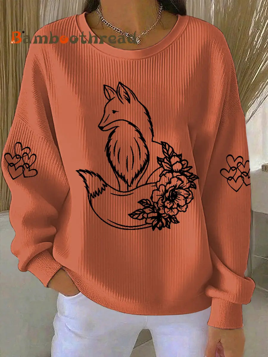 Women’s Fox Print Casual Sweatshirt Pumpkin Orange / S