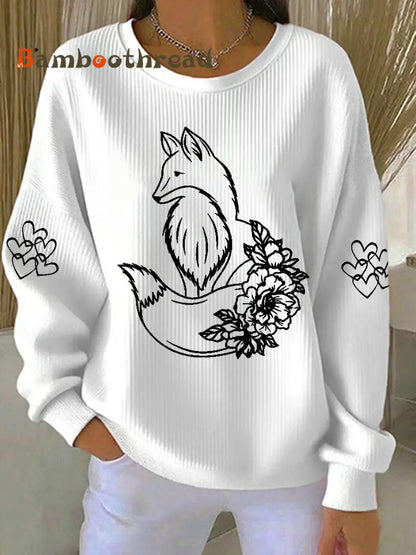 Women’s Fox Print Casual Sweatshirt White / S