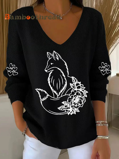 Women’s Fox Print Casual Top Black / S