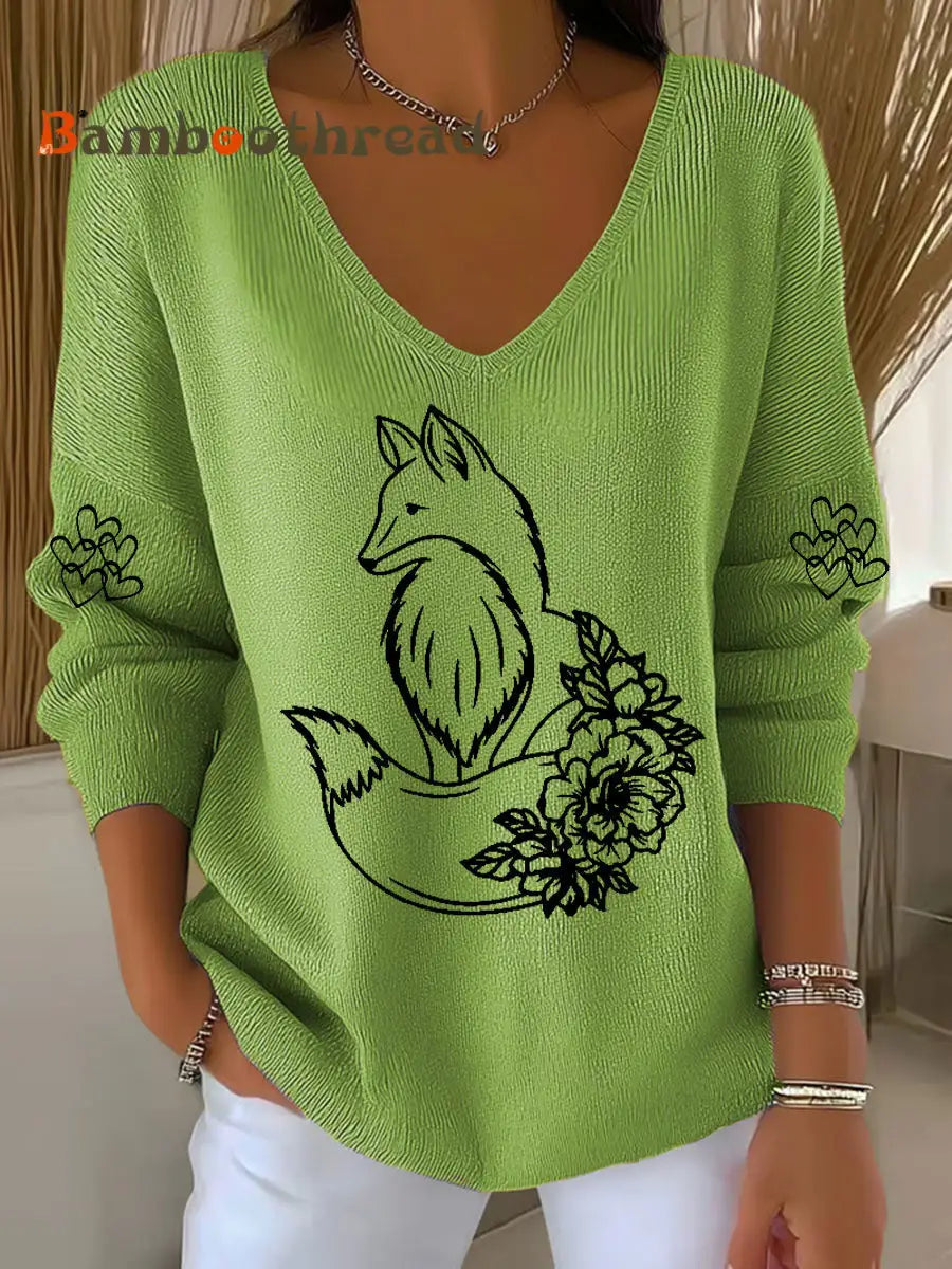 Women’s Fox Print Casual Top Green / S