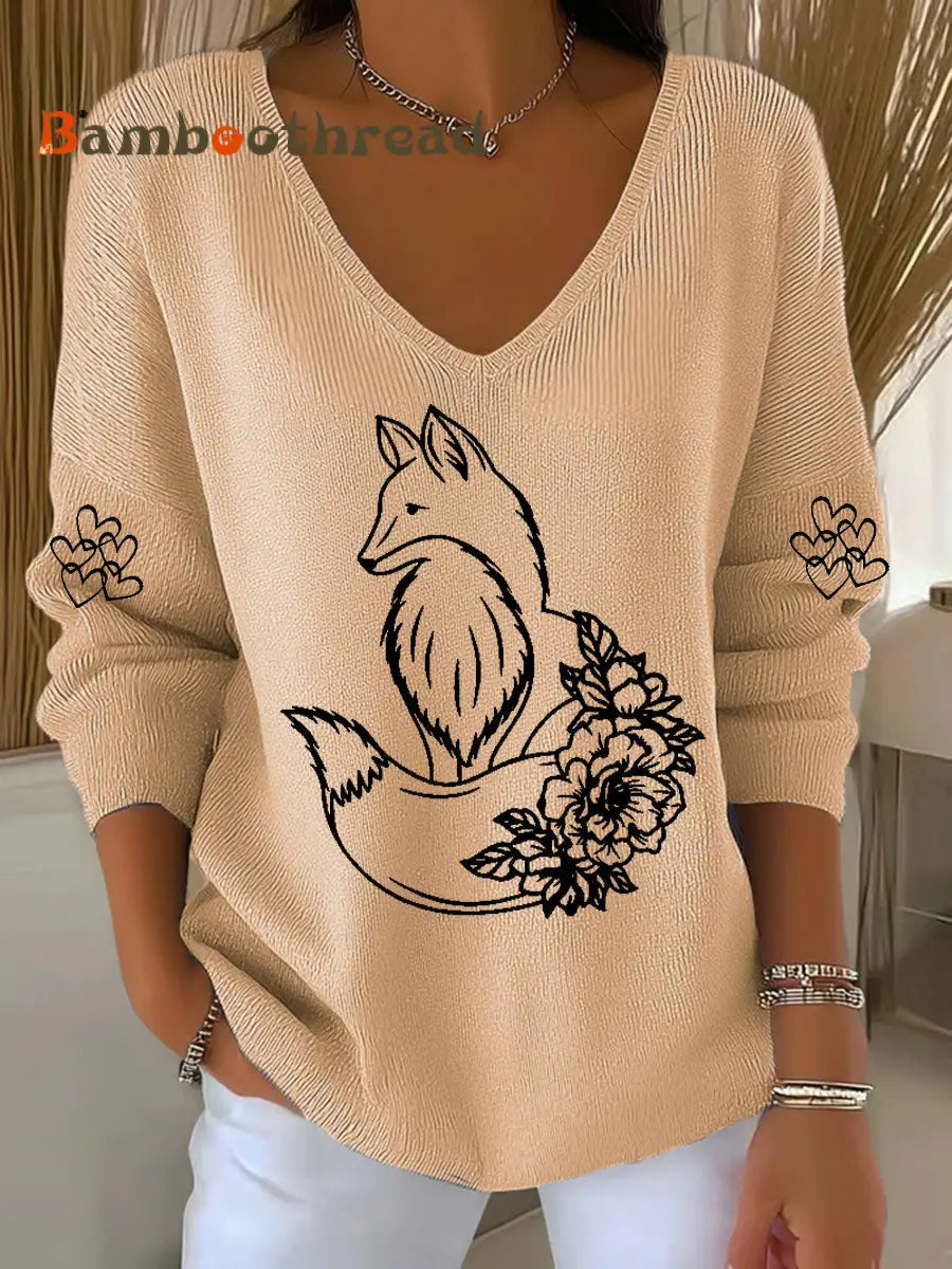 Women’s Fox Print Casual Top Khaki / S