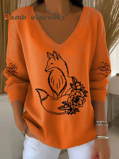 Women’s Fox Print Casual Top Orange / S
