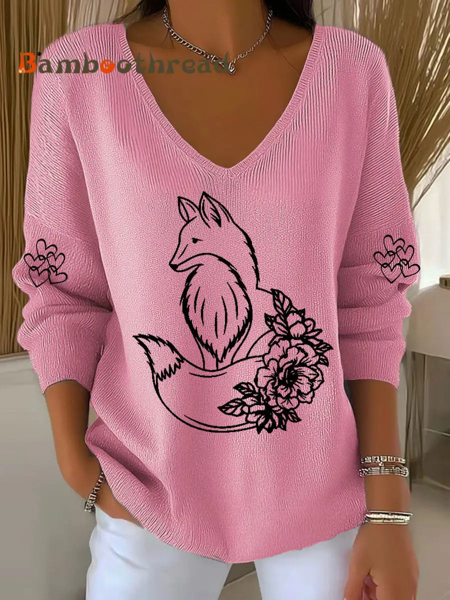 Women’s Fox Print Casual Top Pink / S