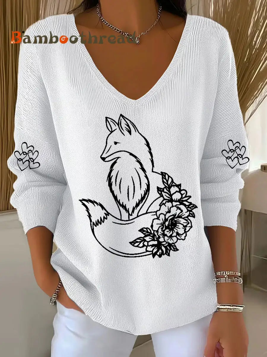 Women’s Fox Print Casual Top White / S