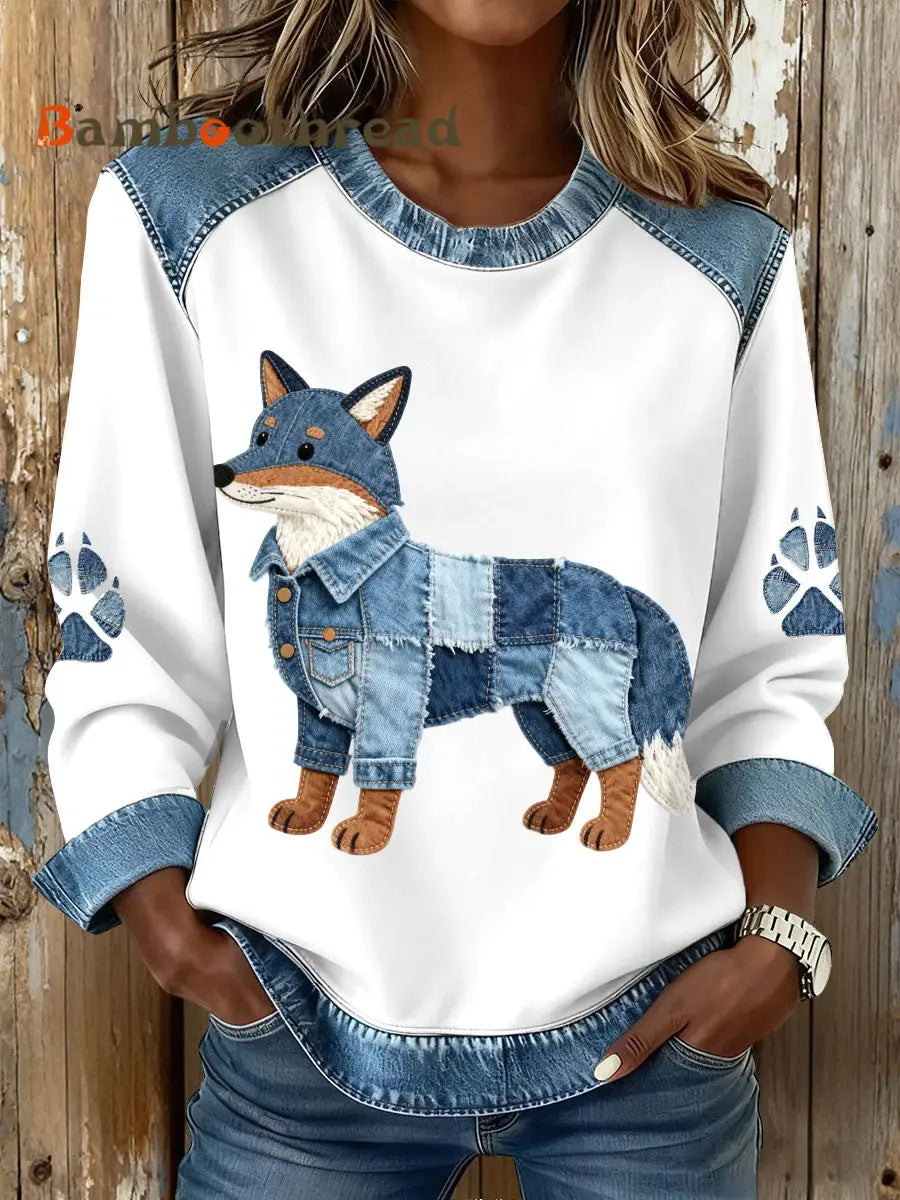 Women’s Fox Print Sweatshirts White / S