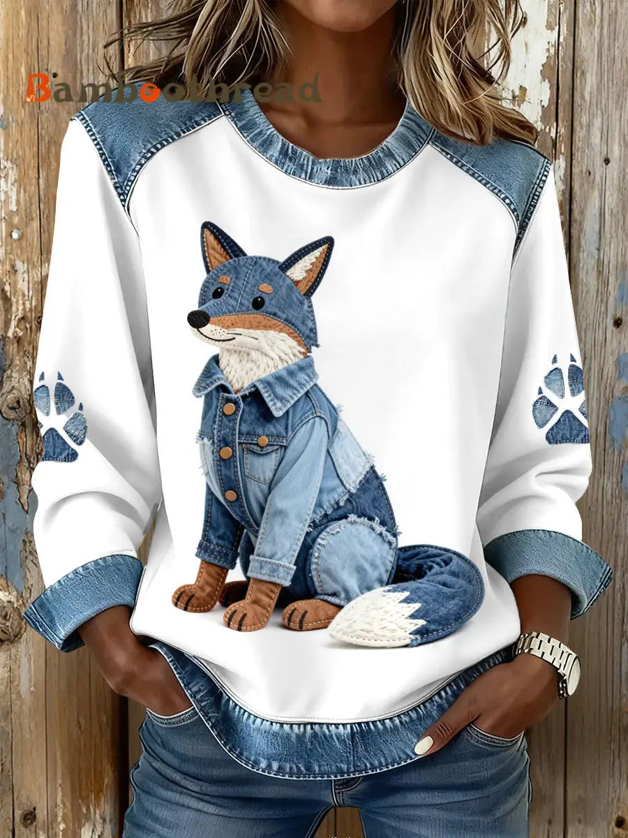 Women’s Fox Print Sweatshirts White / S