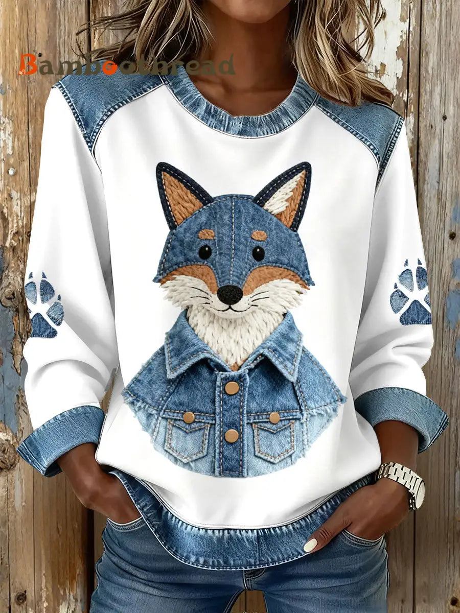 Women’s Fox Print Sweatshirts White / S