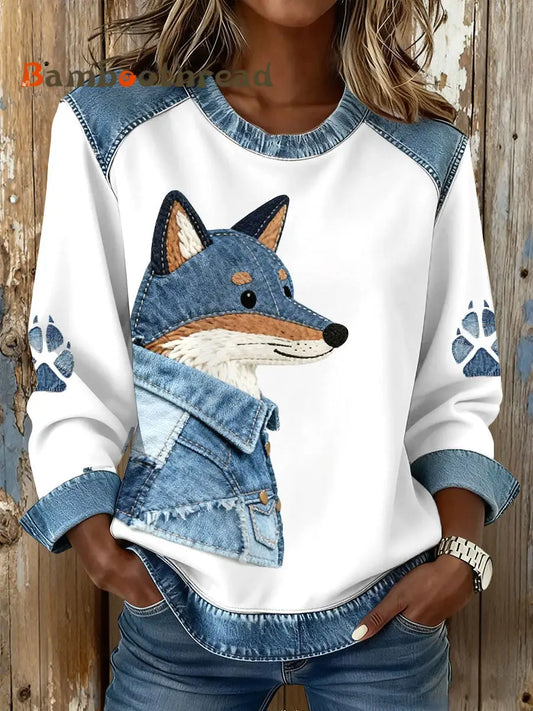 Women’s Fox Print Sweatshirts White / S
