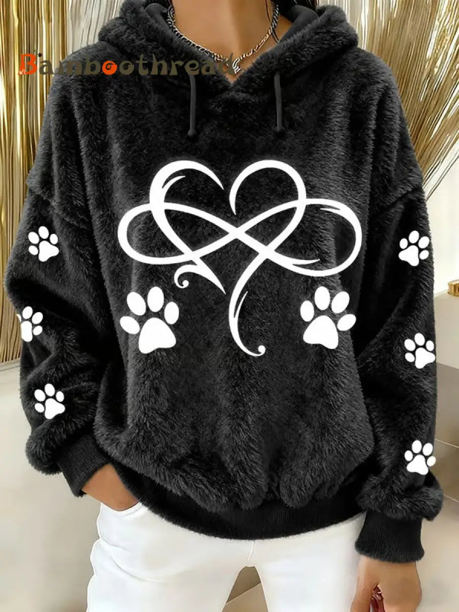 Women’s Fun Animal Printed Flannel Hoodie Black / S