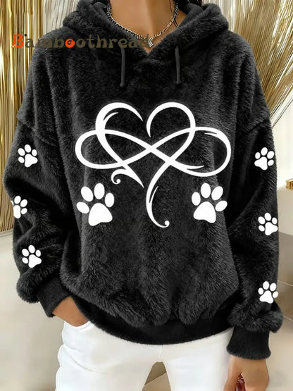 Women’s Fun Animal Printed Flannel Hoodie Black / S