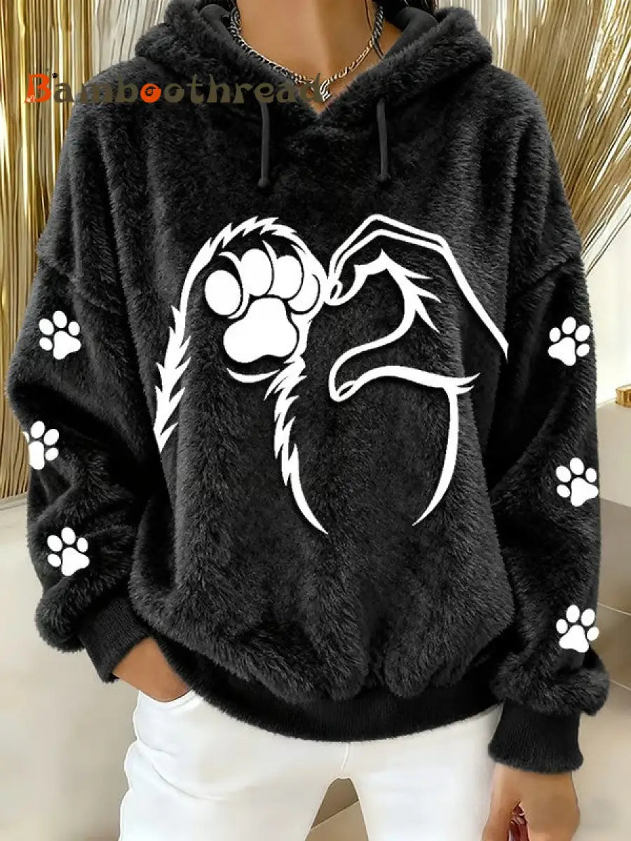 Women’s Fun Animal Printed Flannel Hoodie Black / S