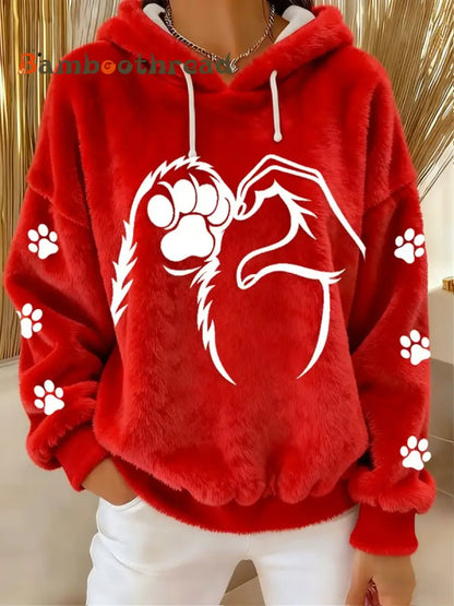 Women’s Fun Animal Printed Flannel Hoodie Red / S