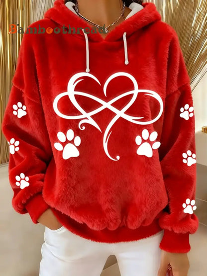 Women’s Fun Animal Printed Flannel Hoodie Red / S