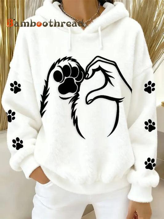 Women’s Fun Animal Printed Flannel Hoodie White / S