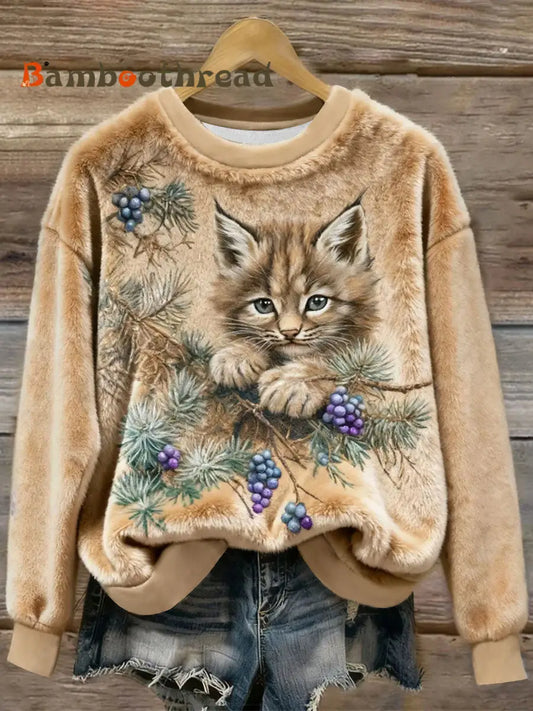 Women’s Funny Cat Art Print Casual Flannel Hoodie As picture / S