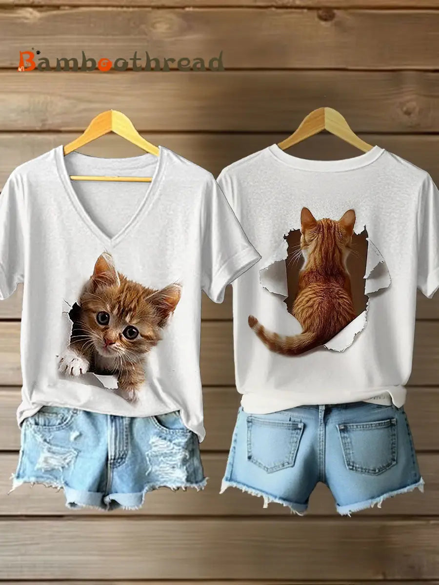 Women’s Funny Cat Print Casual T-shirt White / S