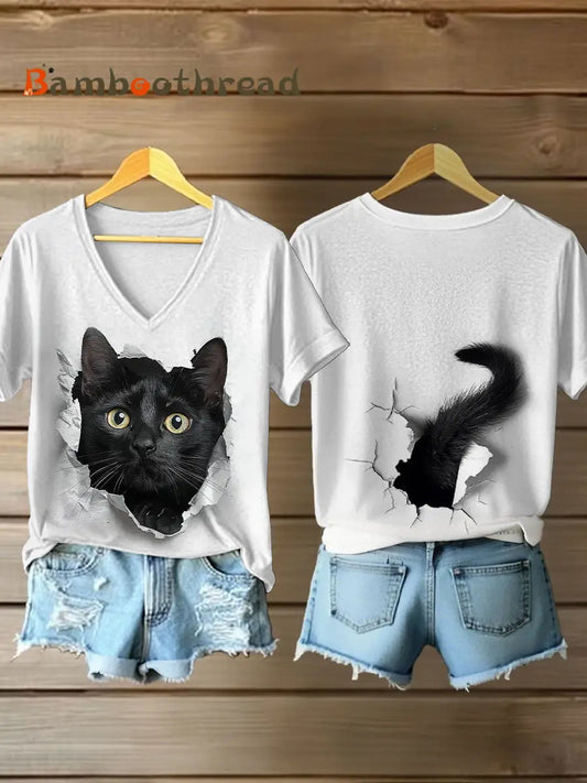 Women’s Funny Cat Print Casual T-shirt White / S