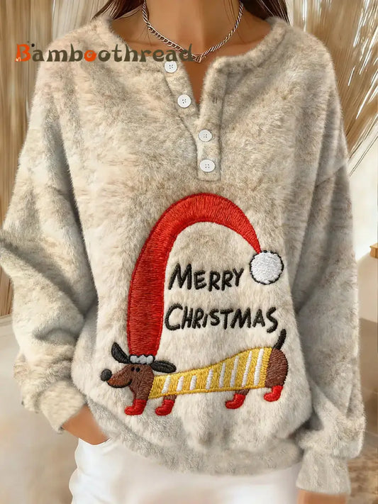 Women’s Funny Christmas Dachshund Pattern Flannel Hoodie As picture / S
