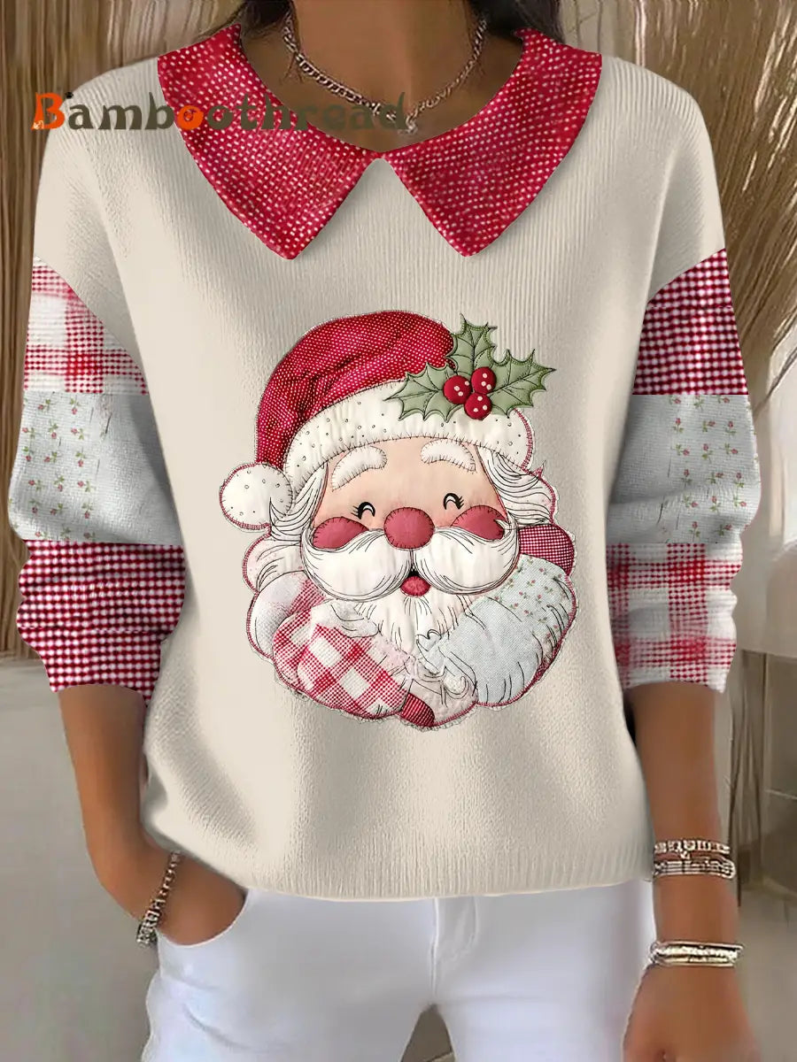 Women’s Funny Christmas Santa Art Printed Tops Apricot / S