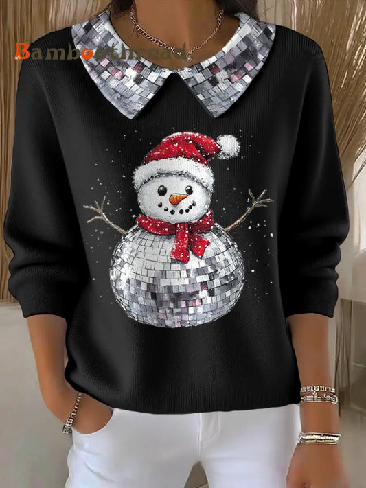 Women’s Funny Christmas Santa Art Printed Tops Black / S