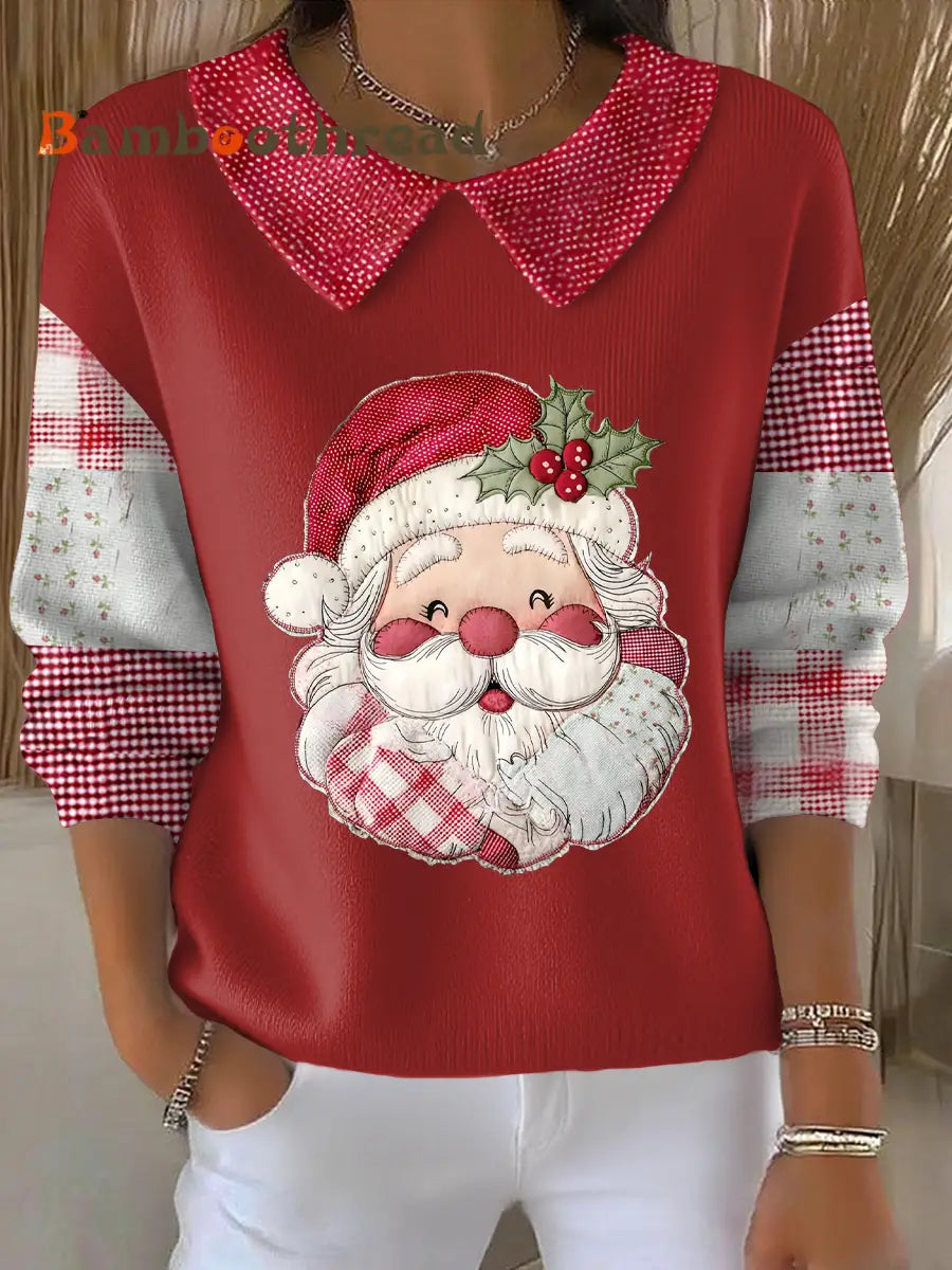 Women’s Funny Christmas Santa Art Printed Tops Red / S