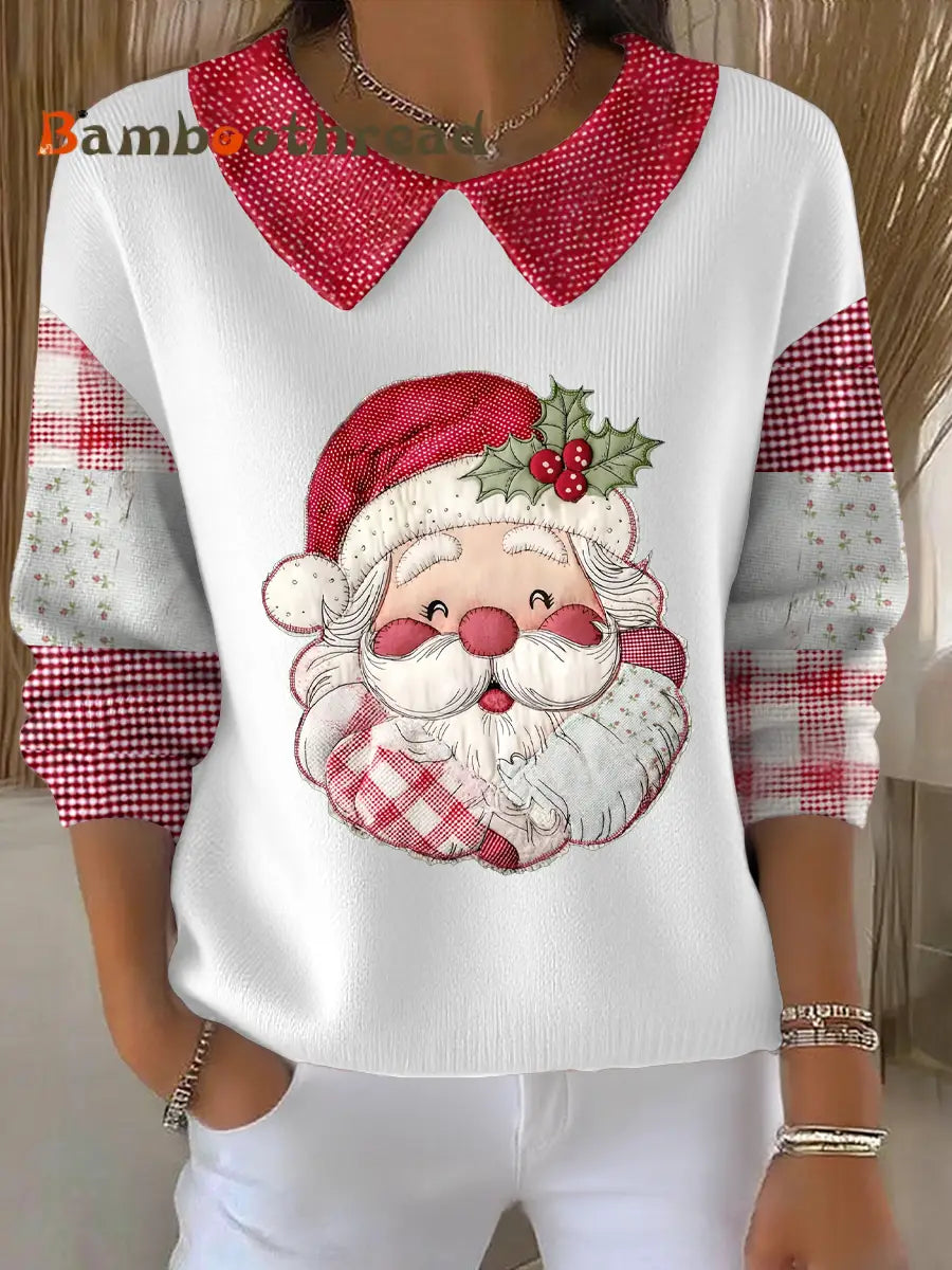 Women’s Funny Christmas Santa Art Printed Tops White / S