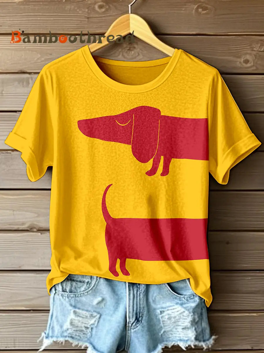 Women’s Funny Dachshund Art Print T-shirt As picture / S