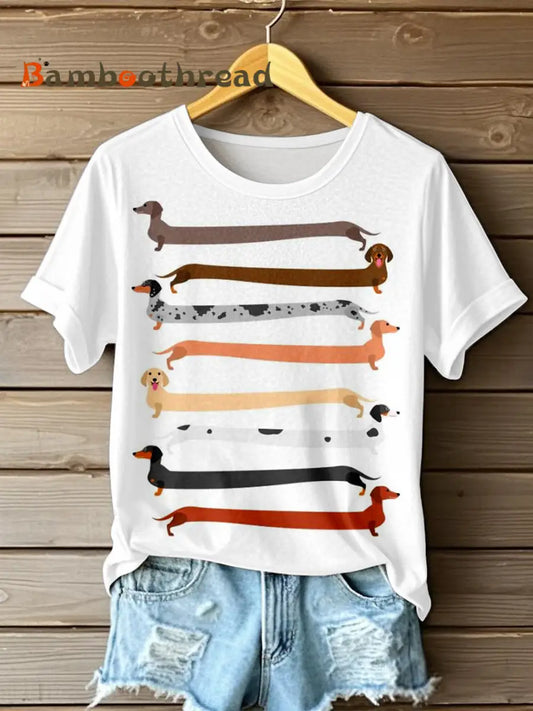 Women’s Funny Dachshund Print Short Sleeve T-Shirt White / S