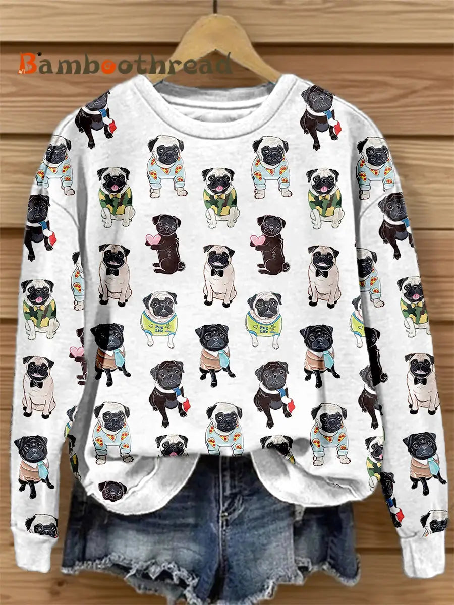Women’s Funny Pug Print Sweatshirt As picture / S