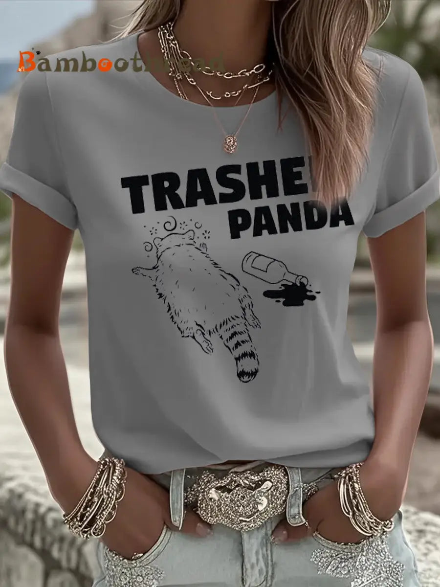 Women’s Funny Raccoon I’m DrunkIron On Short Sleeve T-Shirt Light Gray / S