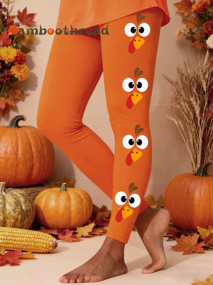 Women’s Funny Thanksgiving Turkey Print Leggings Orange / S