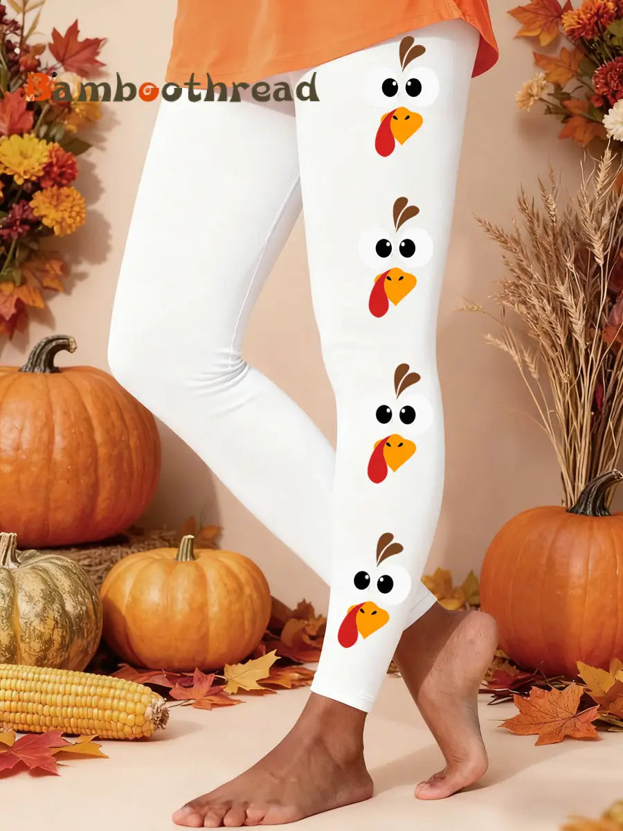 Women’s Funny Thanksgiving Turkey Print Leggings White / S