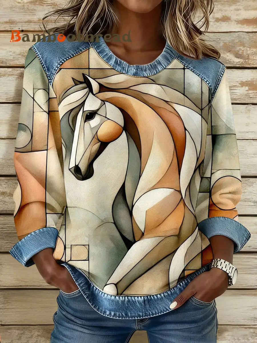 Women’s Geometric Horse Art Print Sweatshirts As picture / S