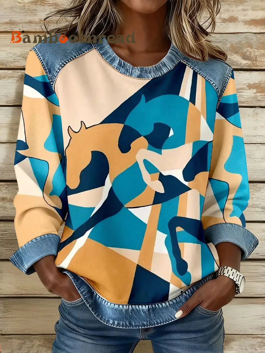 Women’s Geometric Horse Art Sweatshirts As picture / S