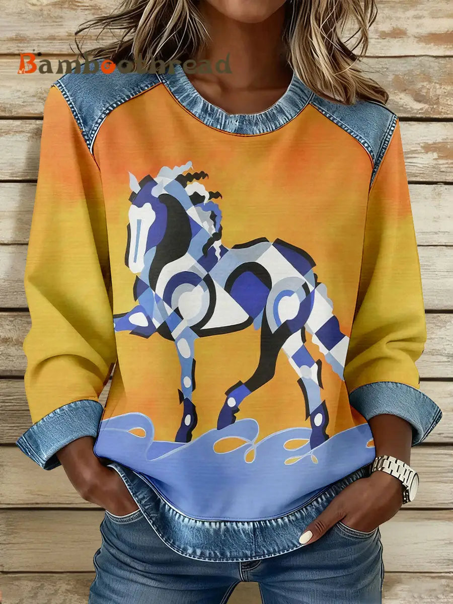 Women’s Geometric Horse Art Sweatshirts As picture / S