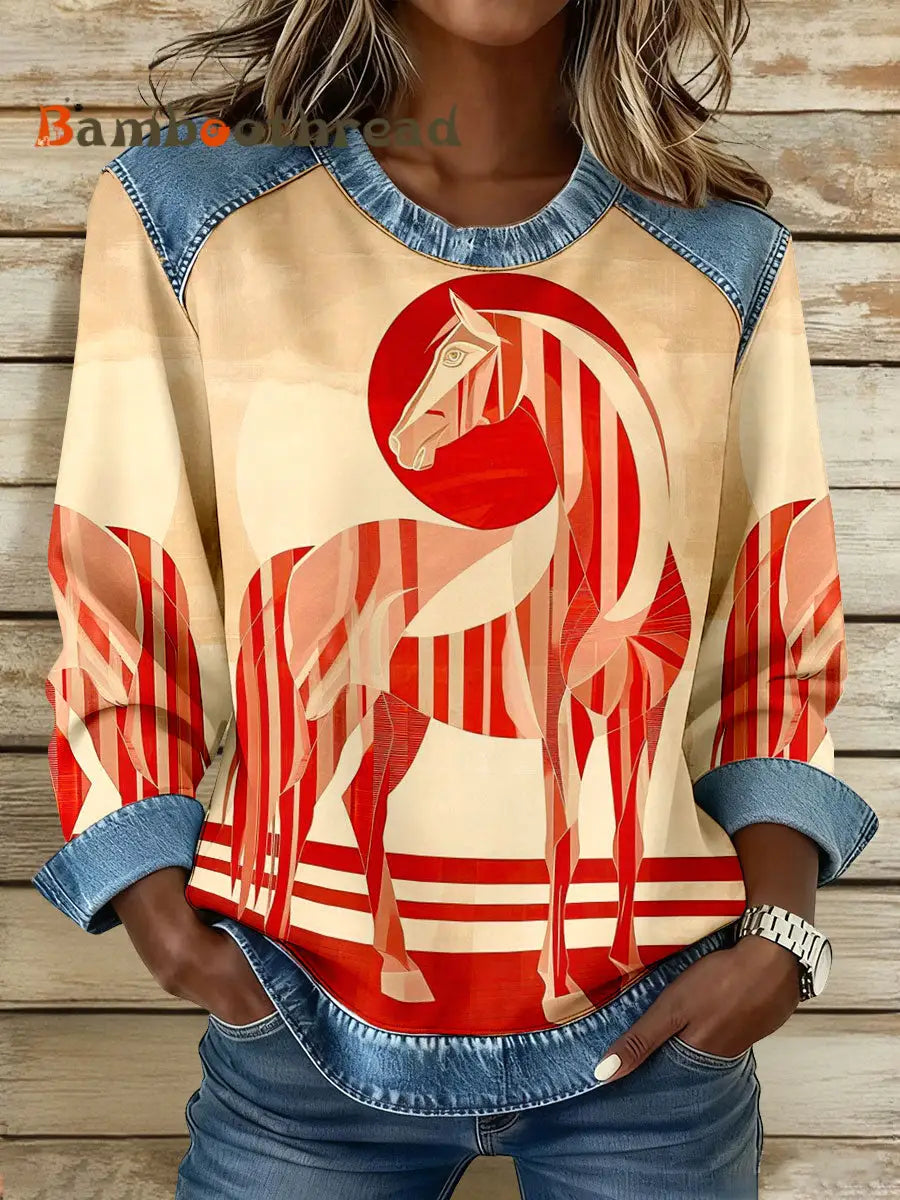 Women’s Geometric Horse Art Sweatshirts As picture / S